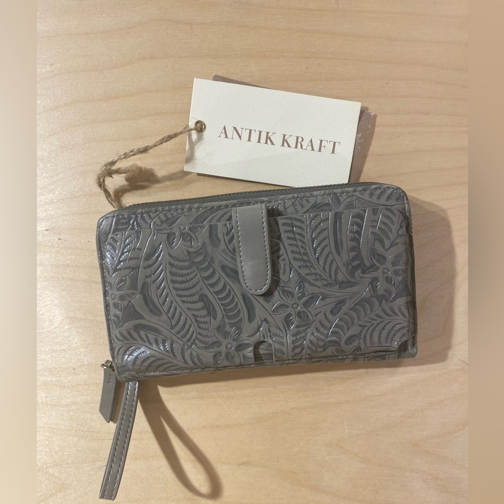 Antik Kraft Embossed Gray Crossbody Wallet (QM)
